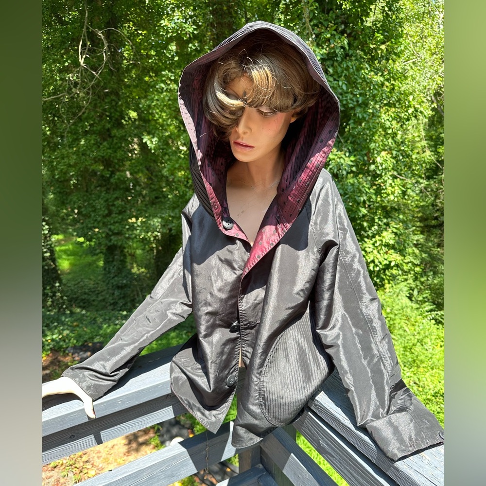 Boho Dotted Whimsigoth Witchy Reversible Hooded Boutique Rain Jacket by UbU ~ M - Picture 13 of 16